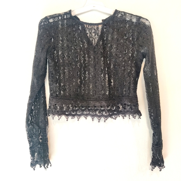 Forever21 Black Lace Crop Top Zip Back - S